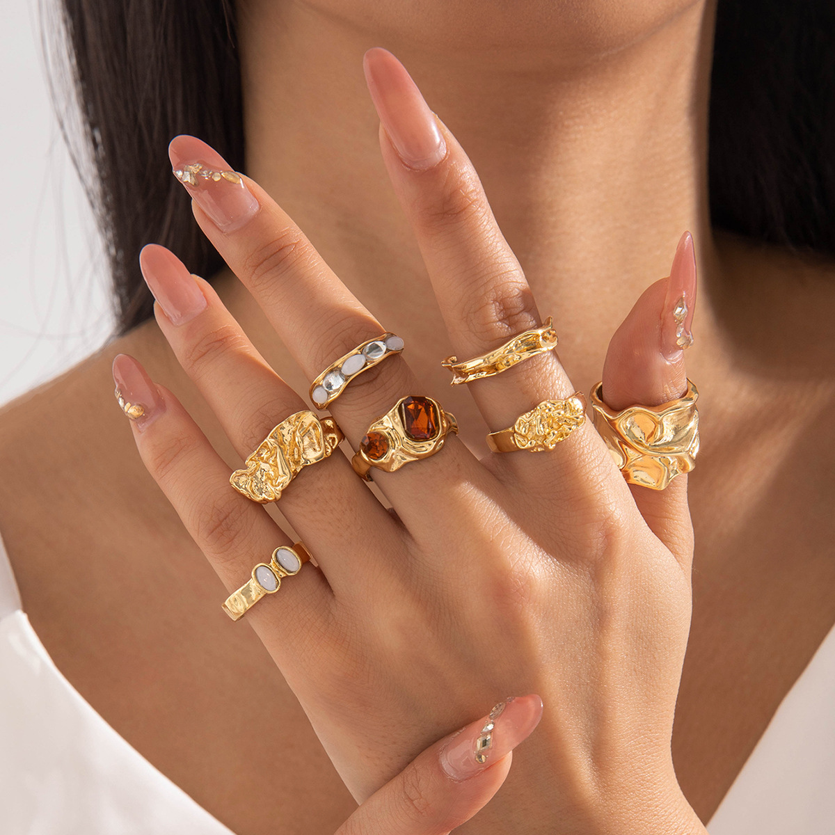 Minimalist Ring Stackable - Niszowy Geometryczny Zestaw Pierścionków 7SZT Vintage