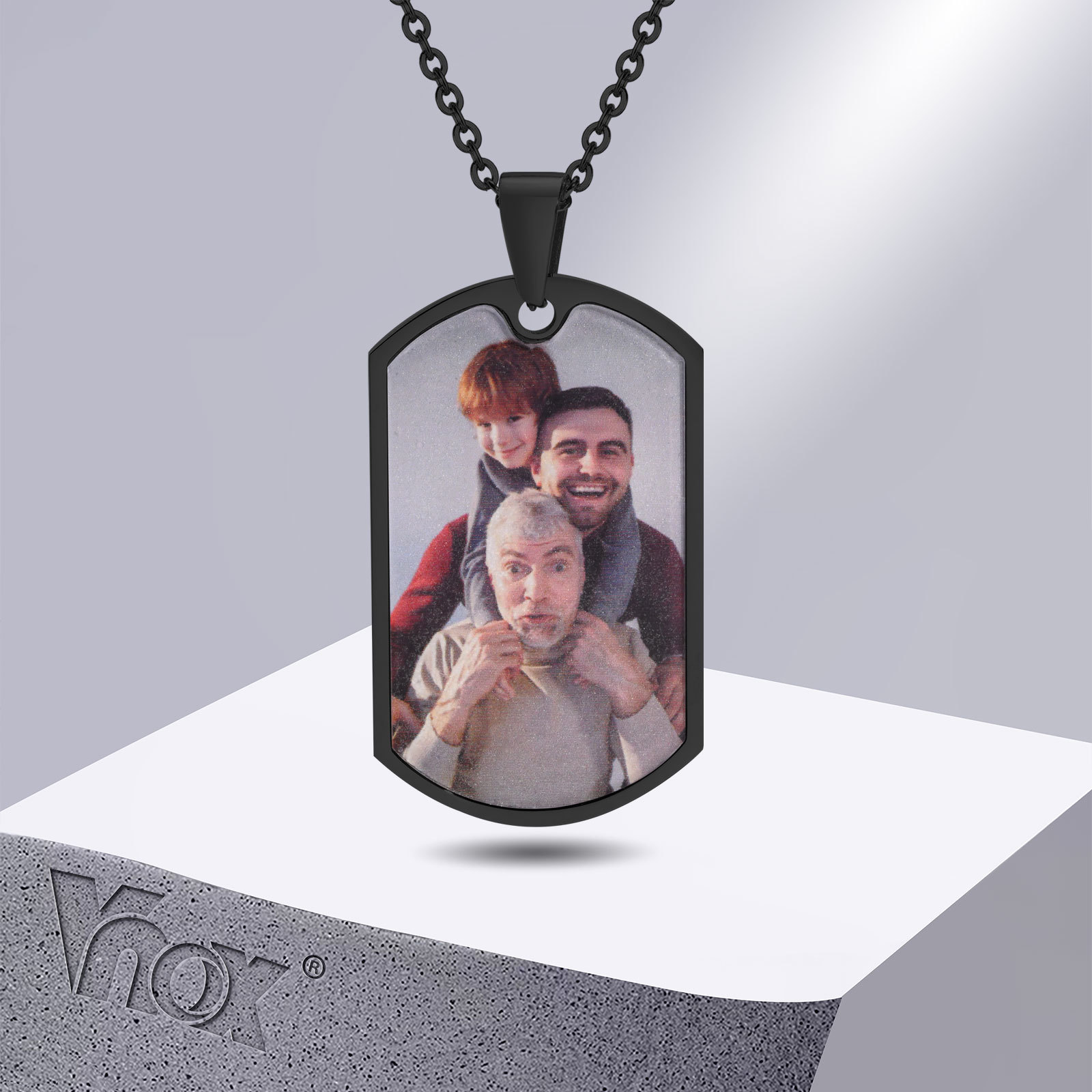 Mens Dog Tag Necklace - Vnox Free niestandardowe zdjęcia słowa nieśmiertelnik