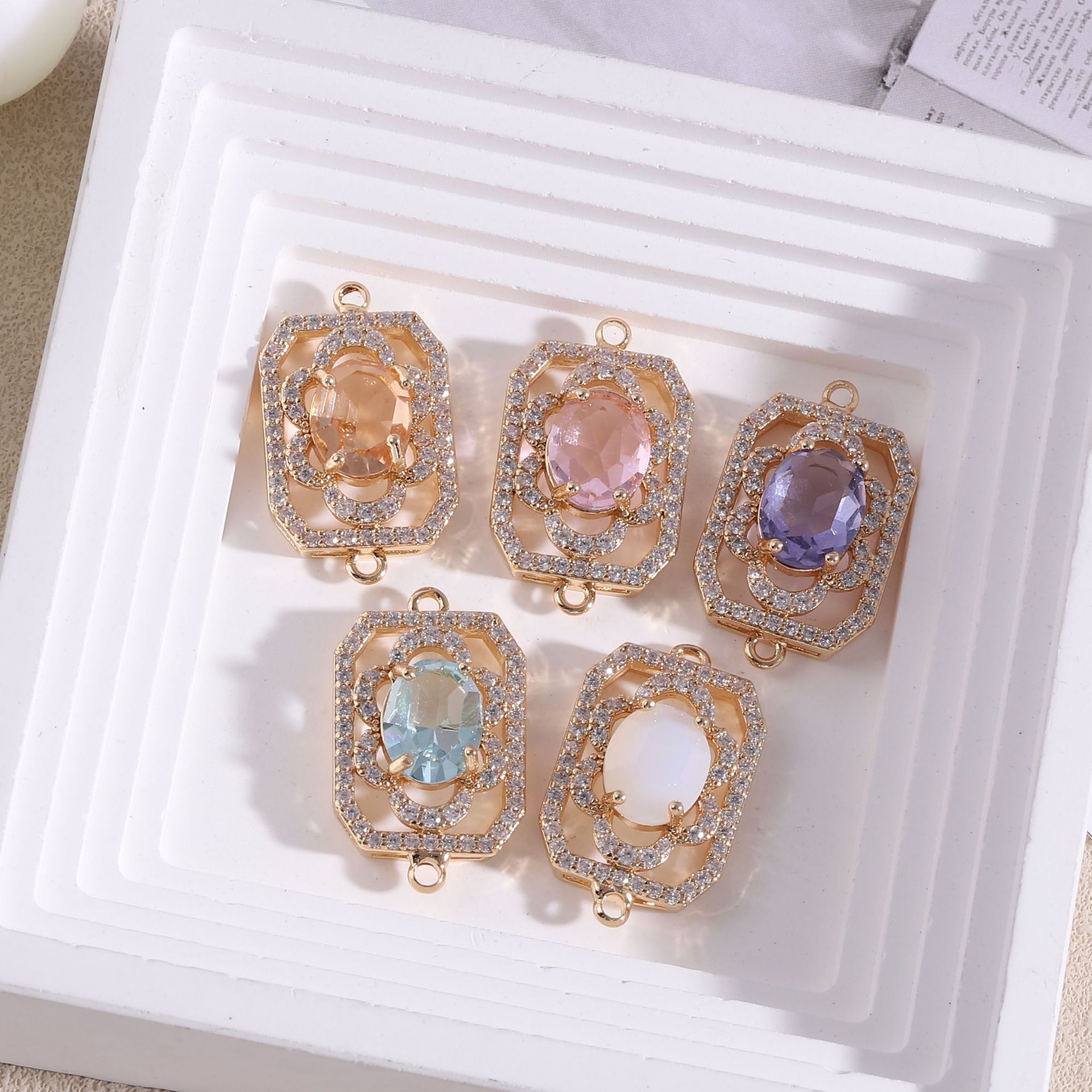 Diamond Stud Earrings - 10 sztuk/worek diamentowy nabijany prostokątny kwiat