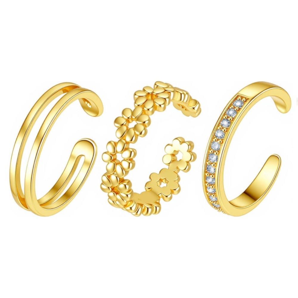 Minimalist Ring Stackable - Zestaw 3 złotych, otwartych, regulowanych pierścionków