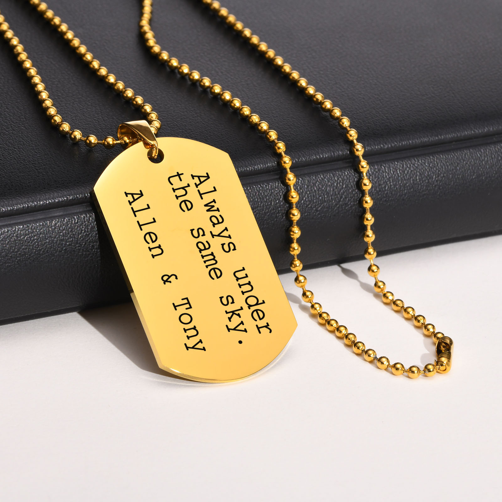 Mens Dog Tag Necklace - Mprainbow spersonalizowane grawerowane męskie naszyjniki, złoty