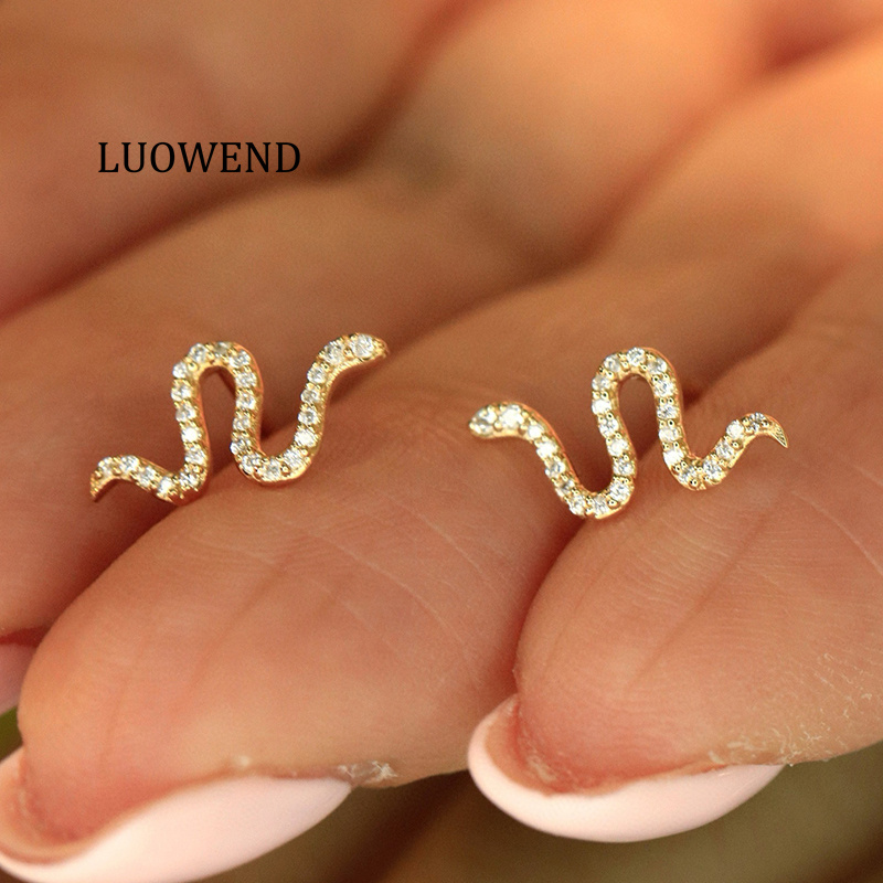 Diamond Stud Earrings - LUOWEND 100% 18K Białe/Żółte Złoto Kolczyki