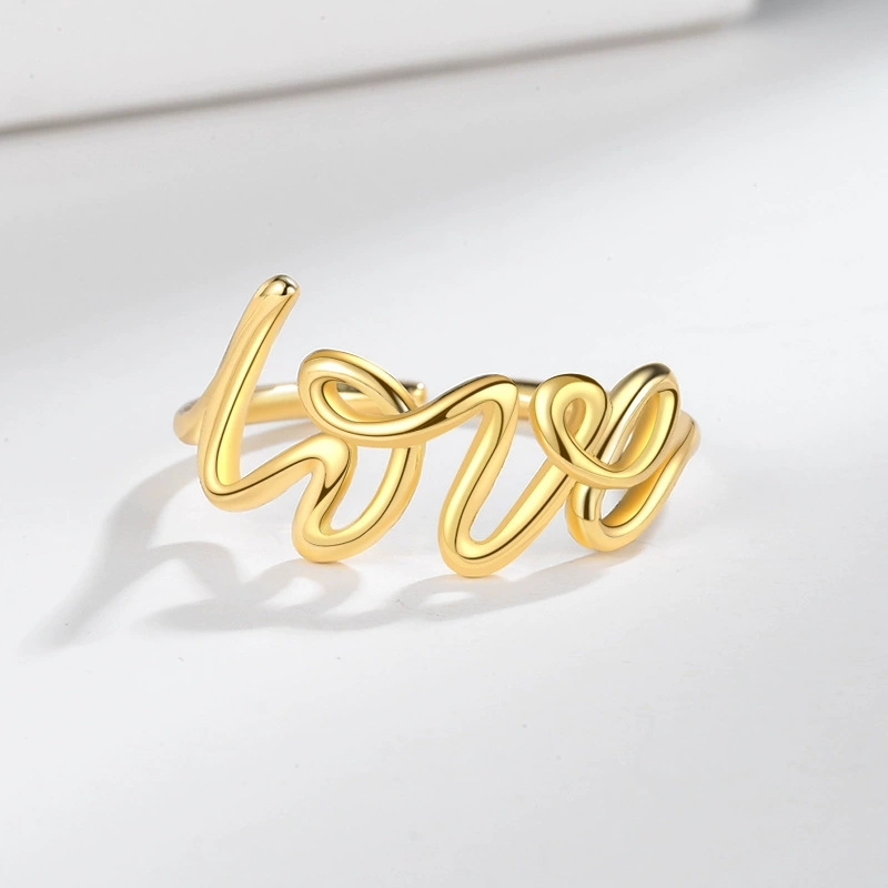Minimalist Ring Stackable - Pierścionek Otwarty z Napisem LOVE, Minimalistyczny,