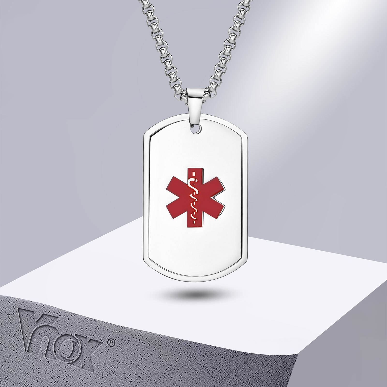 Mens Dog Tag Necklace - Vnox Medical Alert ID Naszyjnik dla