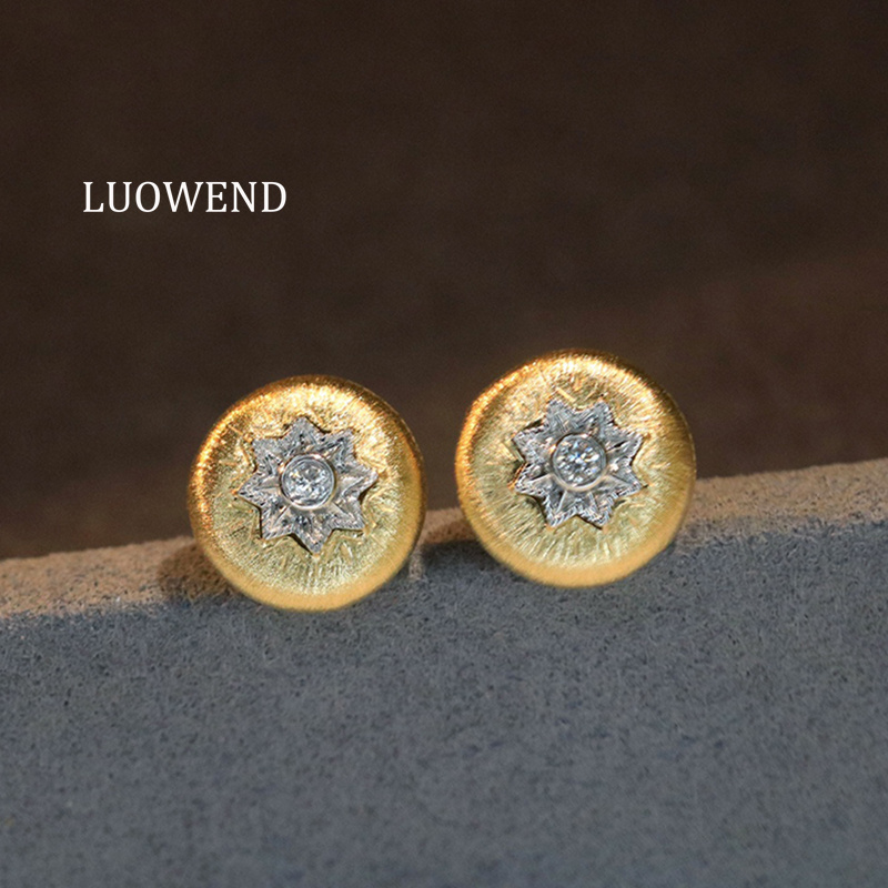 Diamond Stud Earrings - Kolczyki LUOWEND 100% 18K Złoto Żółte