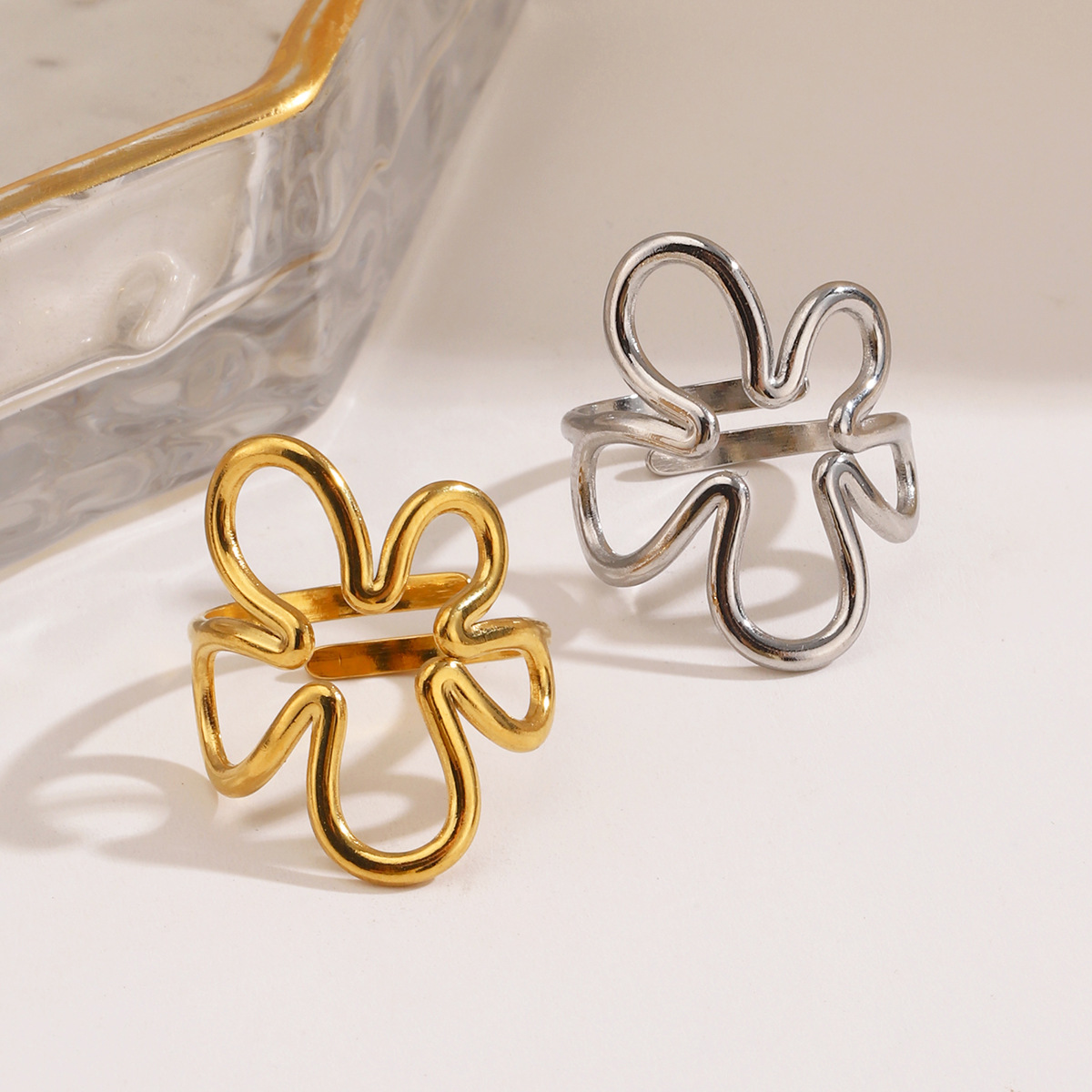 Minimalist Ring Stackable - Pierścionki z motywem kwiatowym, otwarte, ze