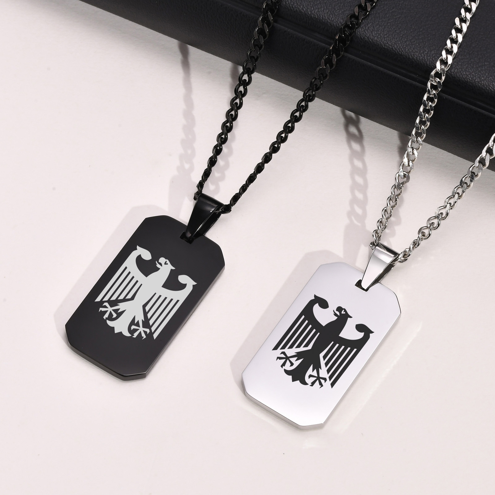 Mens Dog Tag Necklace - Niemieckie naszyjniki z orłem dla mężczyzn,